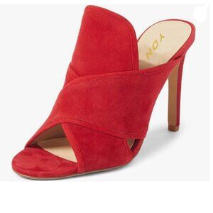YDN Red Open Toe Stiletto High Heels Backless Mule Slip On Dress Slide Sandal